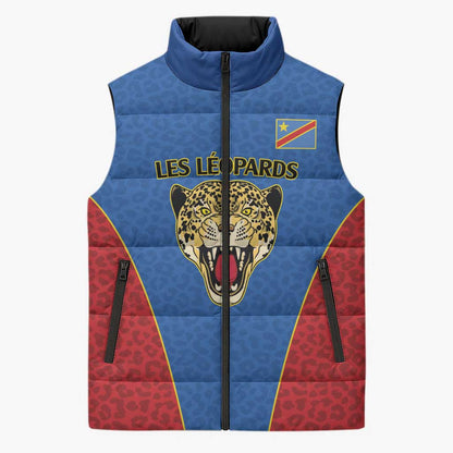 Africa DR Congo Football Custom Sleeveless Puffer Jacket Blue Leopard Skin Pattern