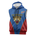 Africa DR Congo Football Custom Sleeveless Zip Hoodie Blue Leopard Skin Pattern - African Pride