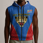 Africa DR Congo Football Custom Sleeveless Zip Hoodie Blue Leopard Skin Pattern - African Pride