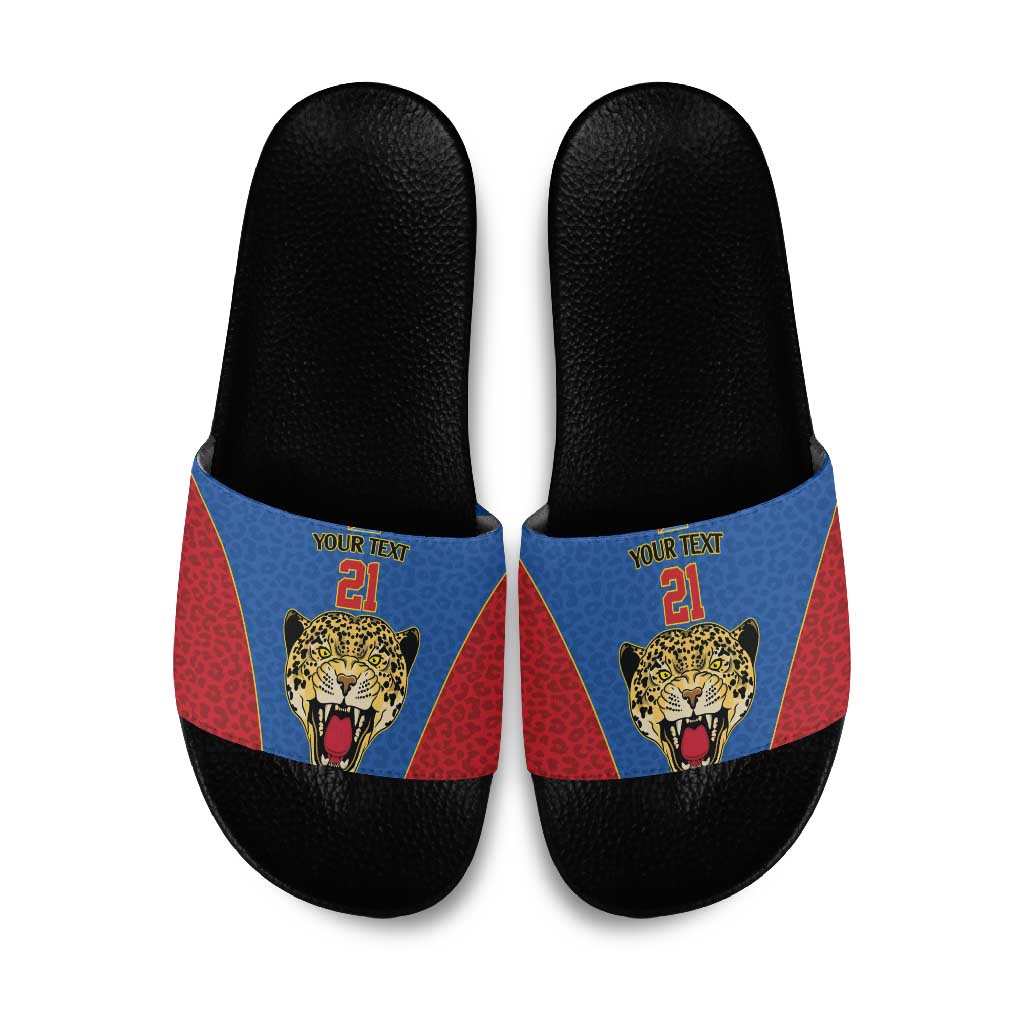 Africa DR Congo Football Custom Slide Sandals Blue Leopard Skin Pattern