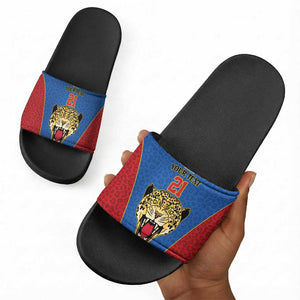 Africa DR Congo Football Custom Slide Sandals Blue Leopard Skin Pattern