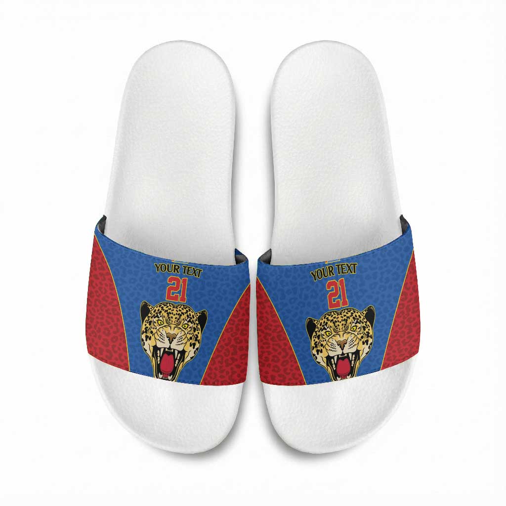 Africa DR Congo Football Custom Slide Sandals Blue Leopard Skin Pattern