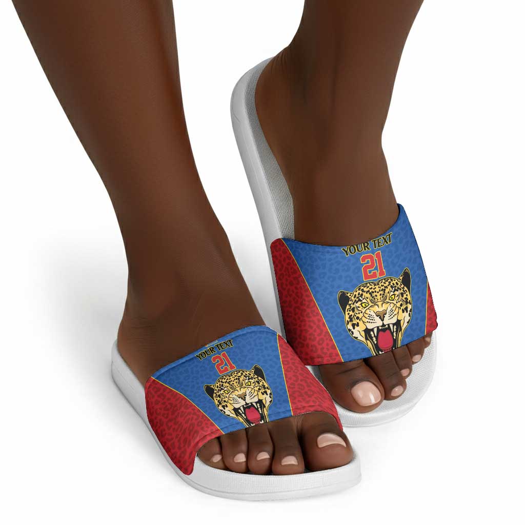 Africa DR Congo Football Custom Slide Sandals Blue Leopard Skin Pattern