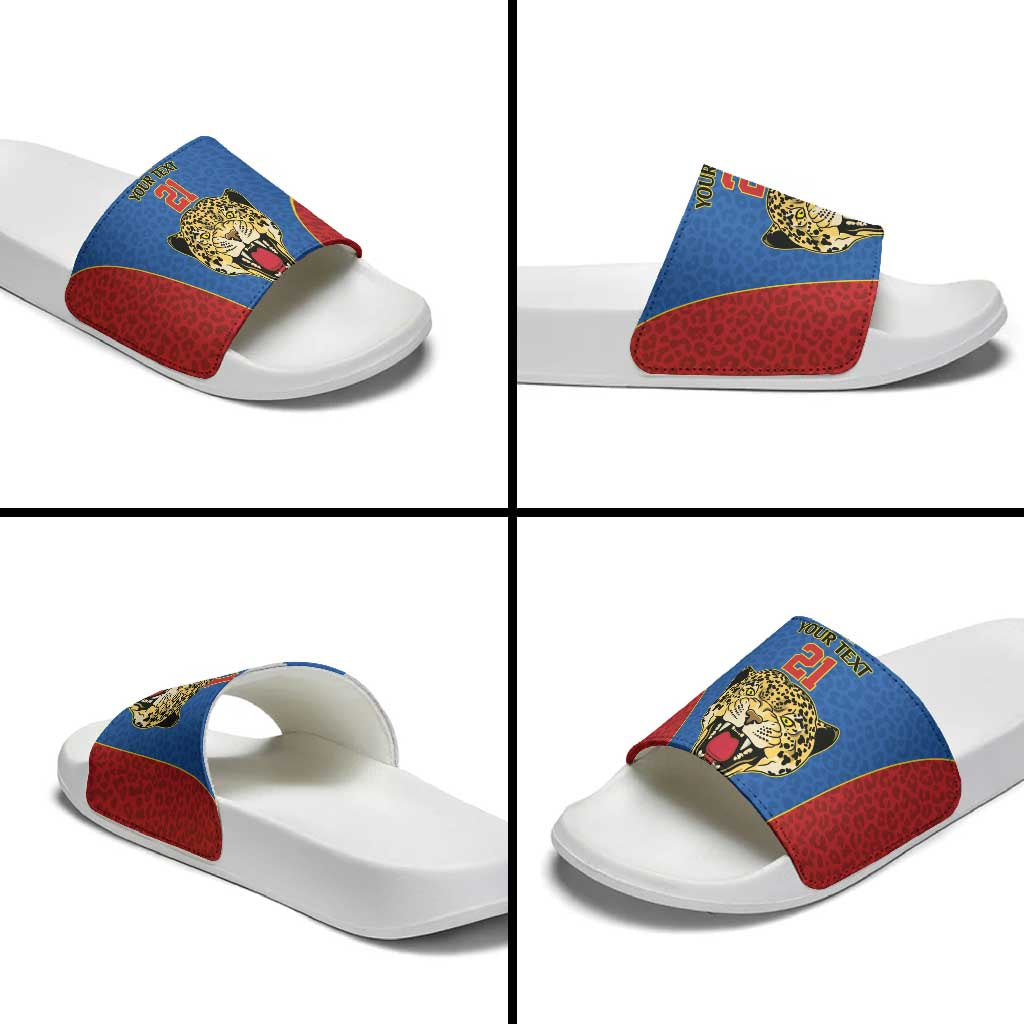 Africa DR Congo Football Custom Slide Sandals Blue Leopard Skin Pattern