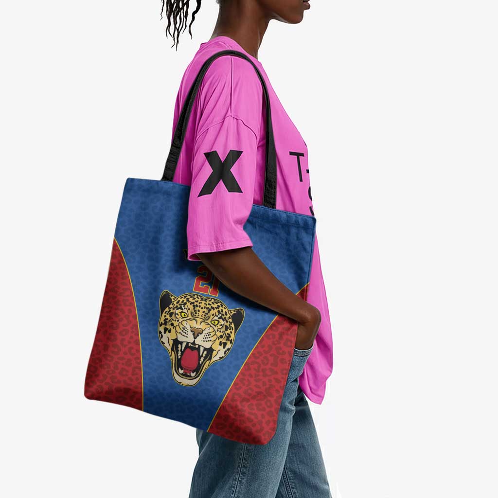 Africa DR Congo Football Custom Tote Bag Blue Leopard Skin Pattern