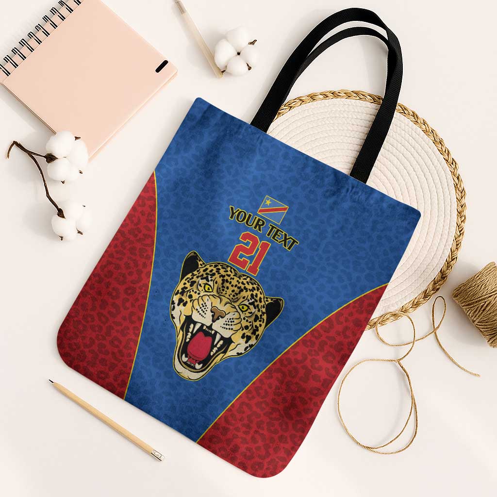 Africa DR Congo Football Custom Tote Bag Blue Leopard Skin Pattern