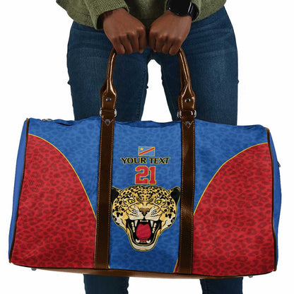 Africa DR Congo Football Custom Travel Bag Blue Leopard Skin Pattern