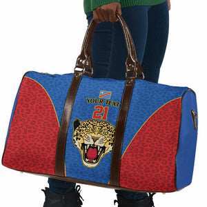 Africa DR Congo Football Custom Travel Bag Blue Leopard Skin Pattern