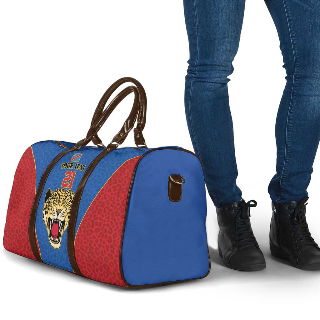 Africa DR Congo Football Custom Travel Bag Blue Leopard Skin Pattern