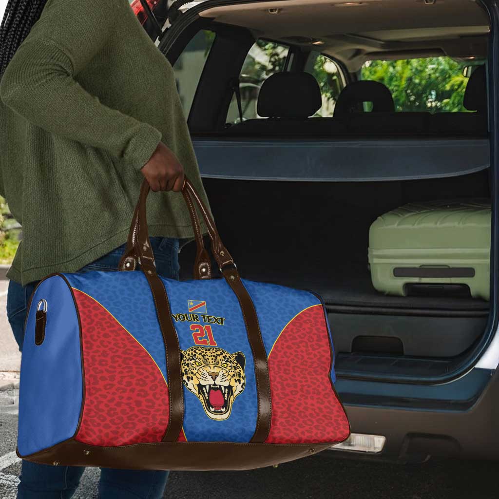 Africa DR Congo Football Custom Travel Bag Blue Leopard Skin Pattern
