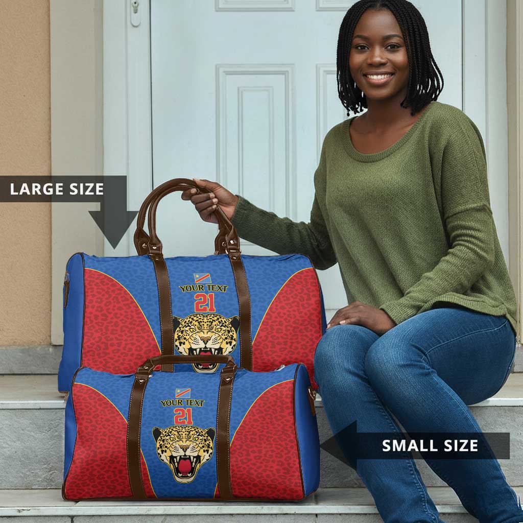 Africa DR Congo Football Custom Travel Bag Blue Leopard Skin Pattern