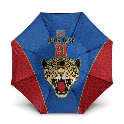 Africa DR Congo Football Custom Umbrella Blue Leopard Skin Pattern