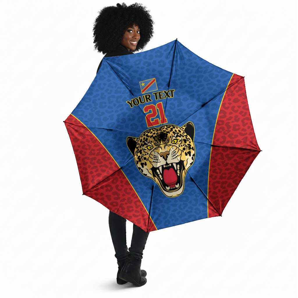 Africa DR Congo Football Custom Umbrella Blue Leopard Skin Pattern
