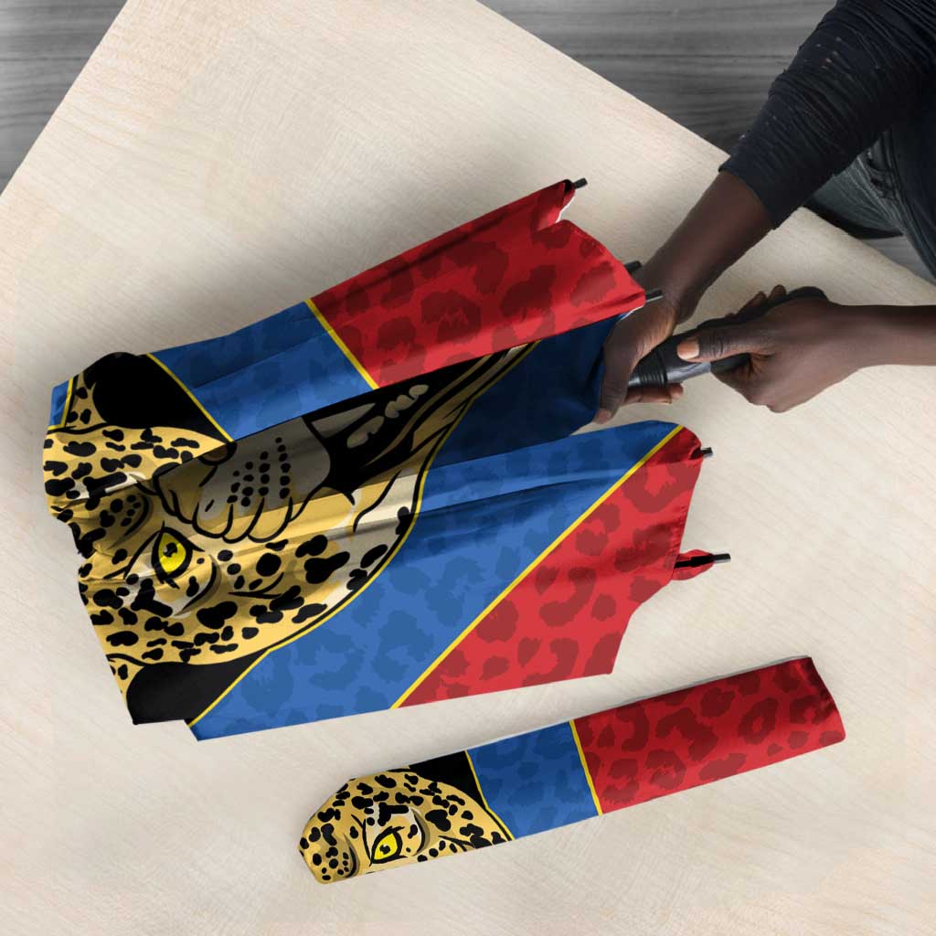 Africa DR Congo Football Custom Umbrella Blue Leopard Skin Pattern