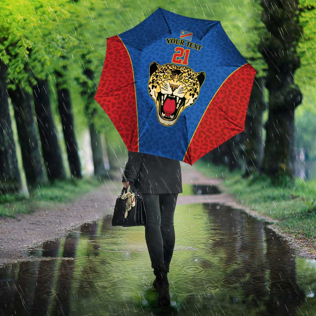 Africa DR Congo Football Custom Umbrella Blue Leopard Skin Pattern