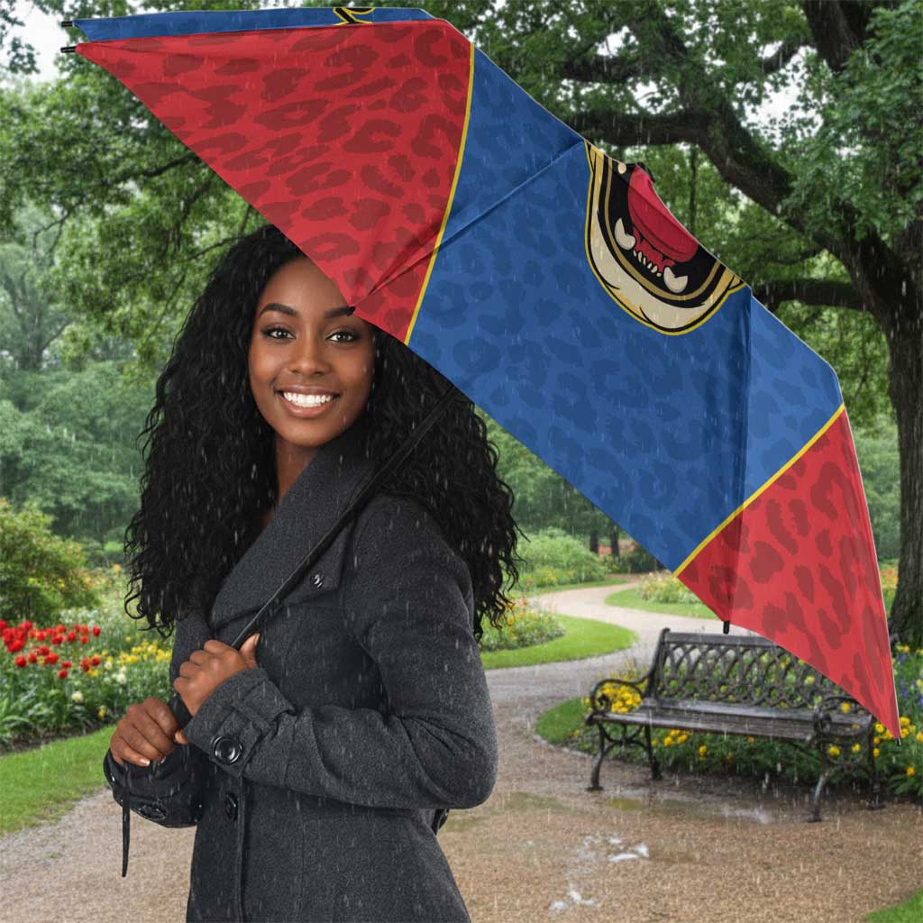 Africa DR Congo Football Custom Umbrella Blue Leopard Skin Pattern