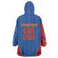 Africa DR Congo Football Custom Wearable Blanket Hoodie Blue Leopard Skin Pattern - African Pride