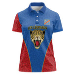 Africa DR Congo Football Custom Women Polo Shirt Blue Leopard Skin Pattern - African Pride