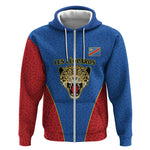 Africa DR Congo Football Custom Zip Hoodie Blue Leopard Skin Pattern - African Pride