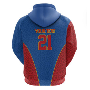 Africa DR Congo Football Custom Zip Hoodie Blue Leopard Skin Pattern - African Pride