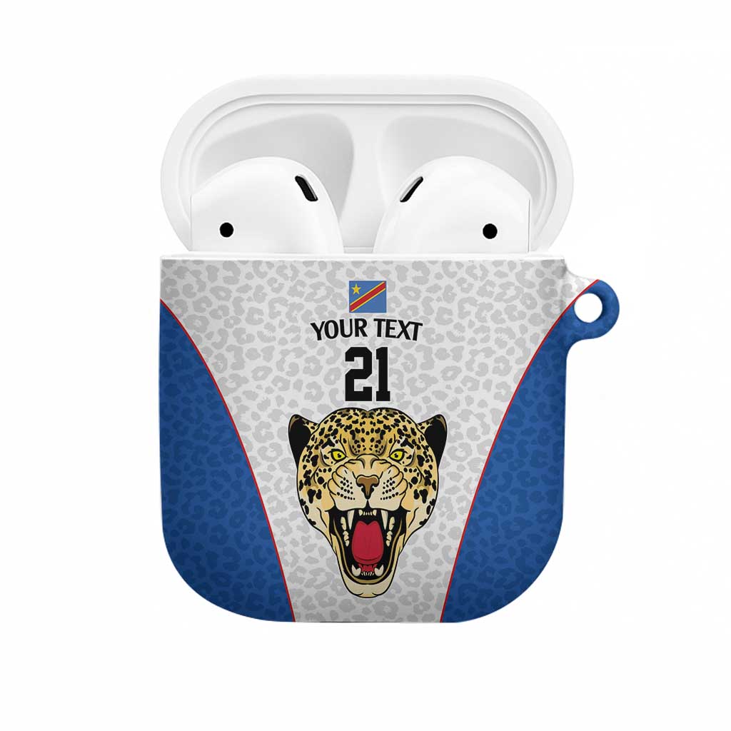 Africa DR Congo Football Custom AirPods Case White Leopard Skin Pattern