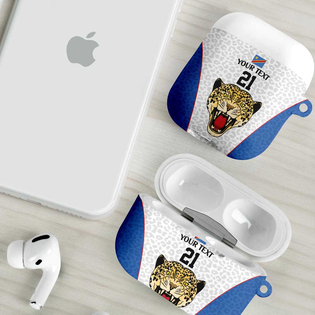 Africa DR Congo Football Custom AirPods Case White Leopard Skin Pattern