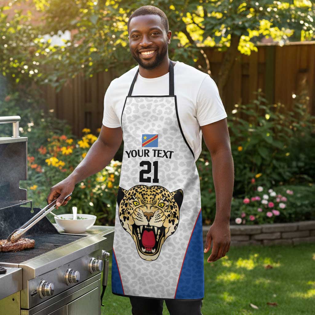 Africa DR Congo Football Custom Apron White Leopard Skin Pattern