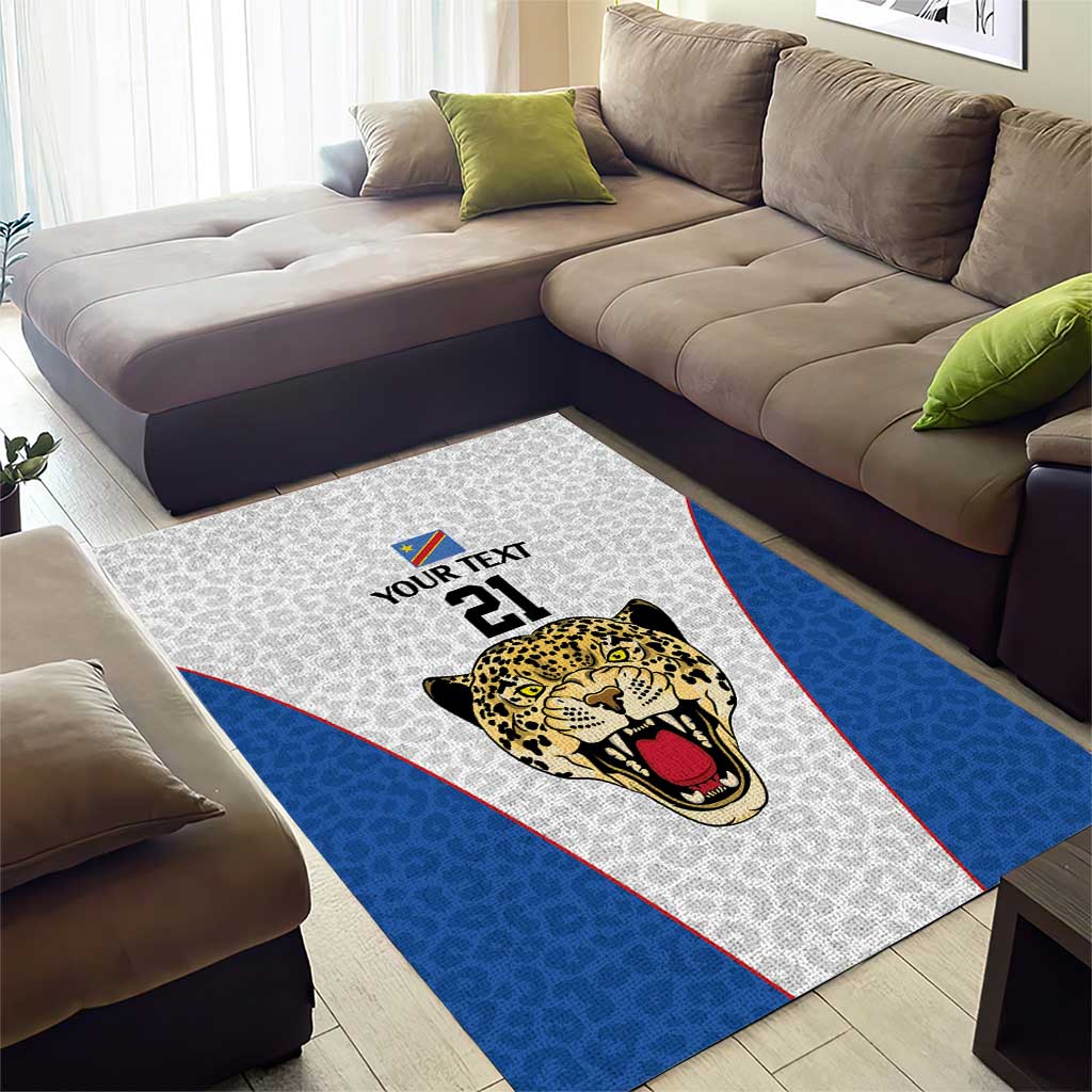 Africa DR Congo Football Custom Area Rug White Leopard Skin Pattern - African Pride