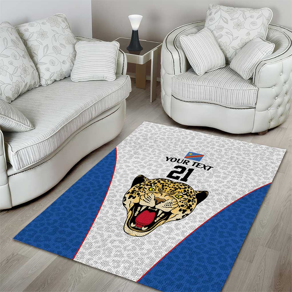 Africa DR Congo Football Custom Area Rug White Leopard Skin Pattern - African Pride