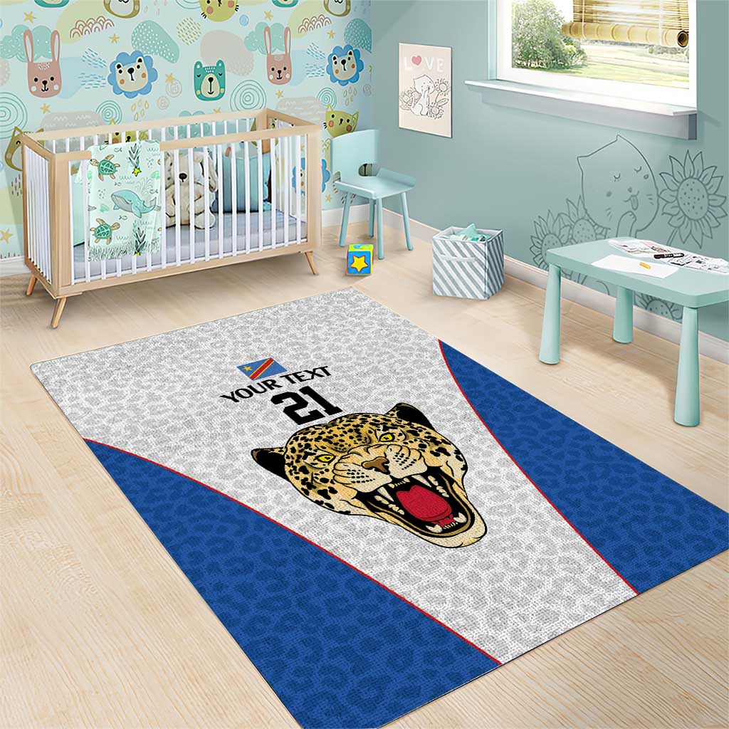Africa DR Congo Football Custom Area Rug White Leopard Skin Pattern - African Pride