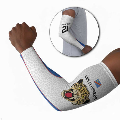 Africa DR Congo Football Custom Arm Sleeves White Leopard Skin Pattern