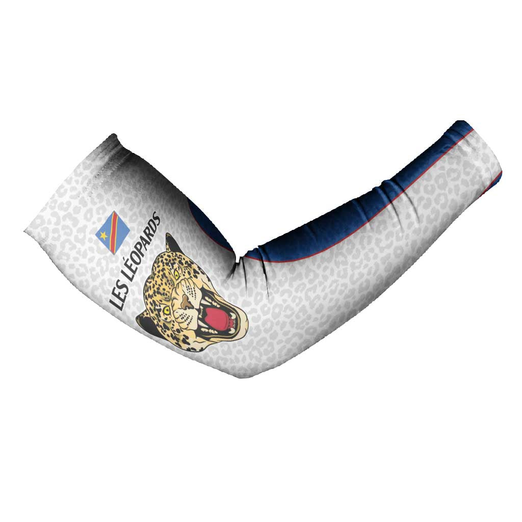 Africa DR Congo Football Custom Arm Sleeves White Leopard Skin Pattern