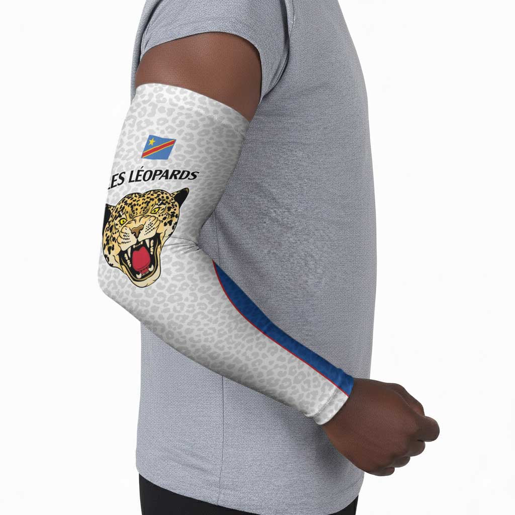 Africa DR Congo Football Custom Arm Sleeves White Leopard Skin Pattern
