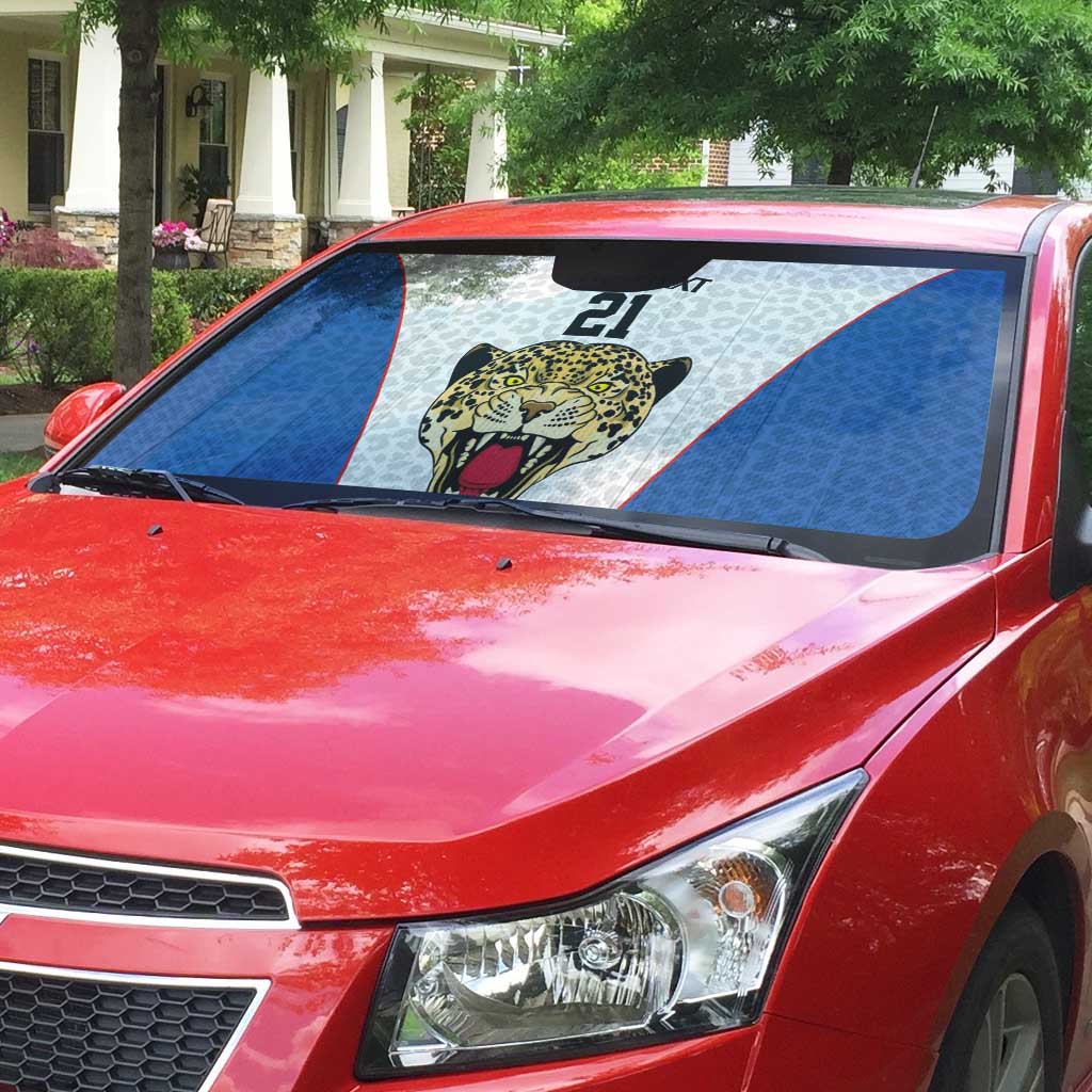 Africa DR Congo Football Custom Auto Sun Shade White Leopard Skin Pattern