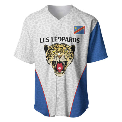 Africa DR Congo Football Custom Baseball Jersey White Leopard Skin Pattern - African Pride