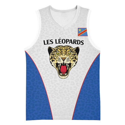 Africa DR Congo Football Custom Basketball Jersey White Leopard Skin Pattern LT9