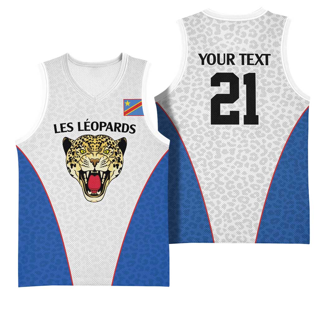 Africa DR Congo Football Custom Basketball Jersey White Leopard Skin Pattern LT9