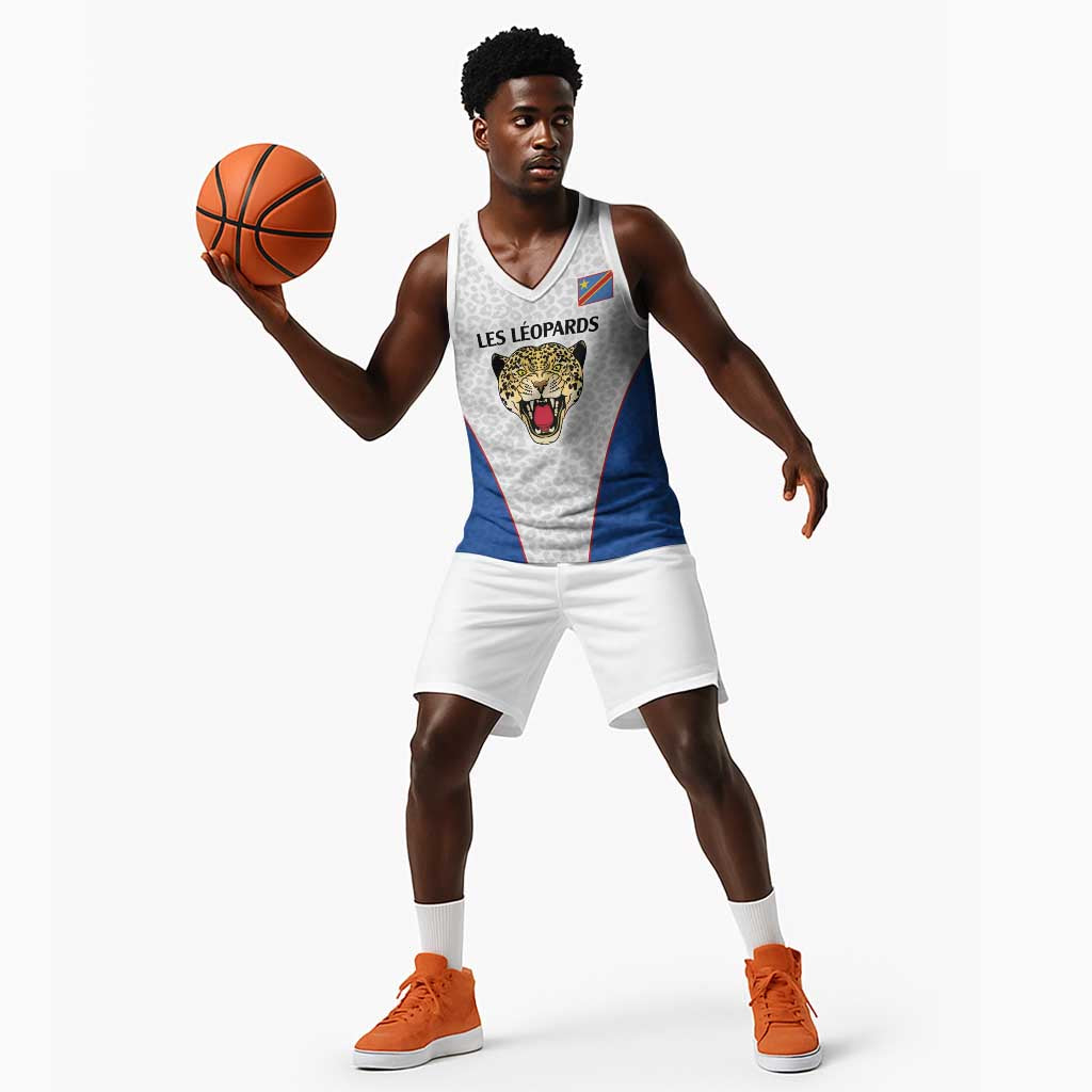Africa DR Congo Football Custom Basketball Jersey White Leopard Skin Pattern LT9
