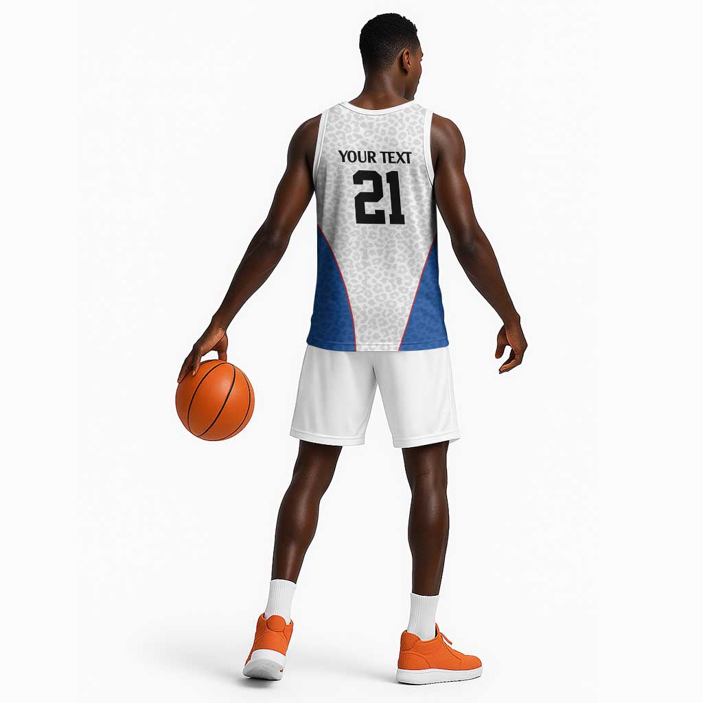 Africa DR Congo Football Custom Basketball Jersey White Leopard Skin Pattern LT9