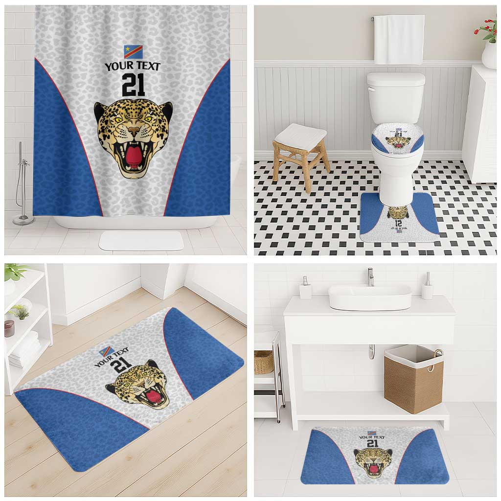 Africa DR Congo Football Custom Bathroom Set White Leopard Skin Pattern