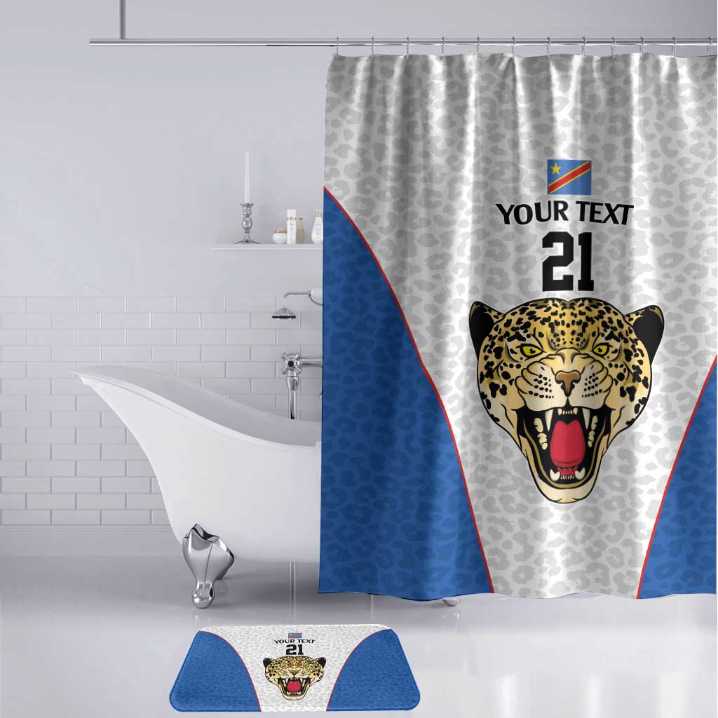 Africa DR Congo Football Custom Bathroom Set White Leopard Skin Pattern