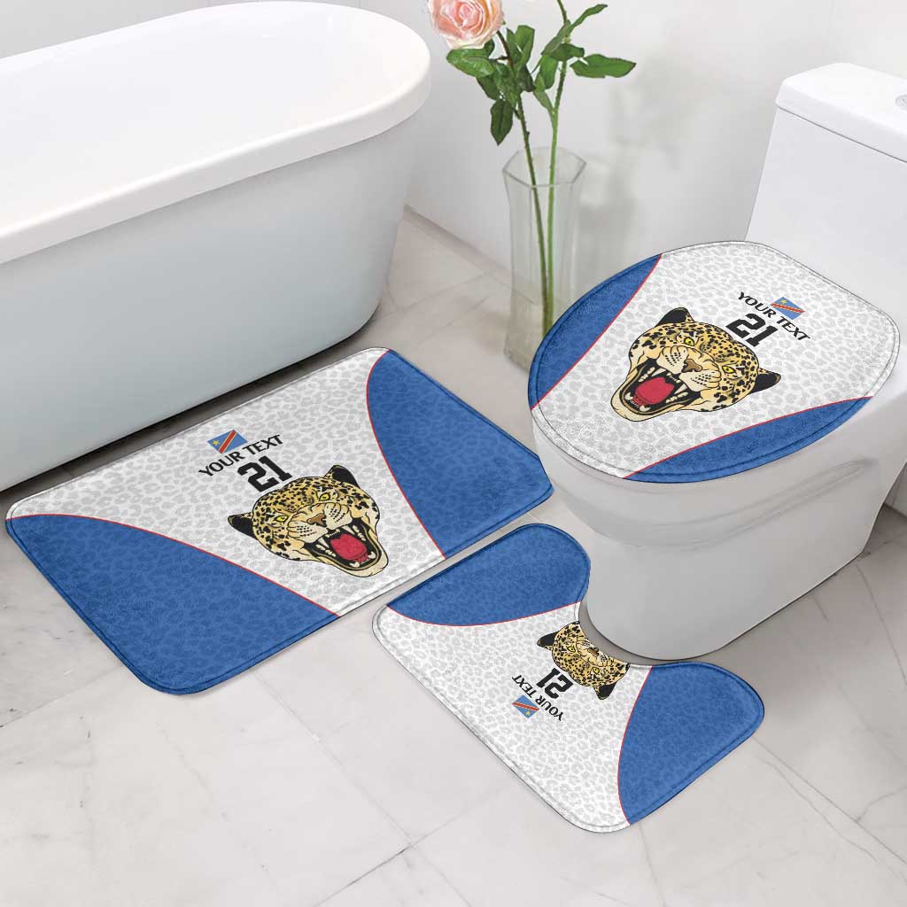 Africa DR Congo Football Custom Bathroom Set White Leopard Skin Pattern