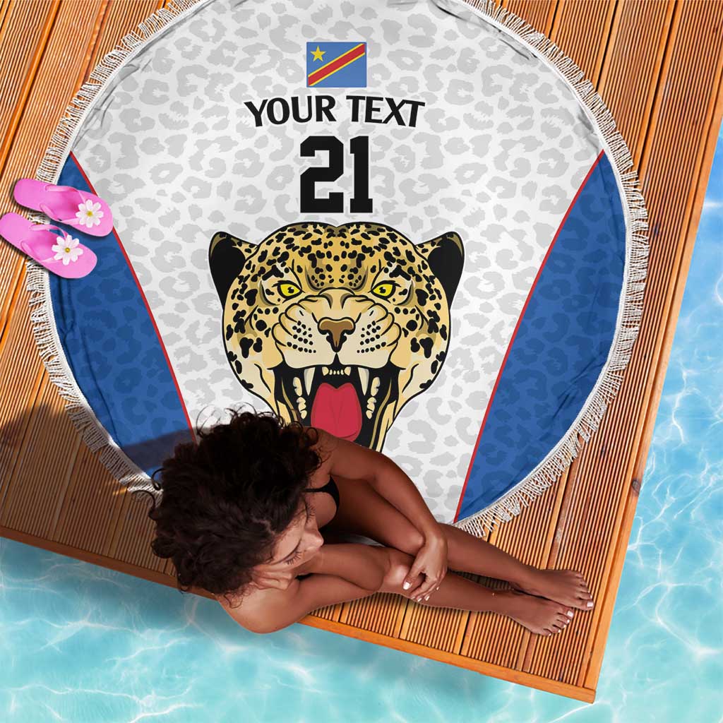 Africa DR Congo Football Custom Beach Blanket White Leopard Skin Pattern - African Pride
