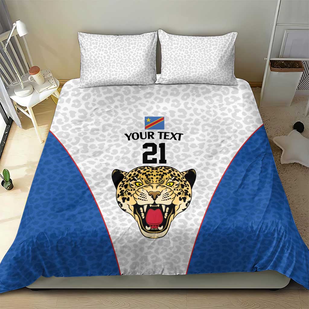 Africa DR Congo Football Custom Bedding Set White Leopard Skin Pattern - African Pride