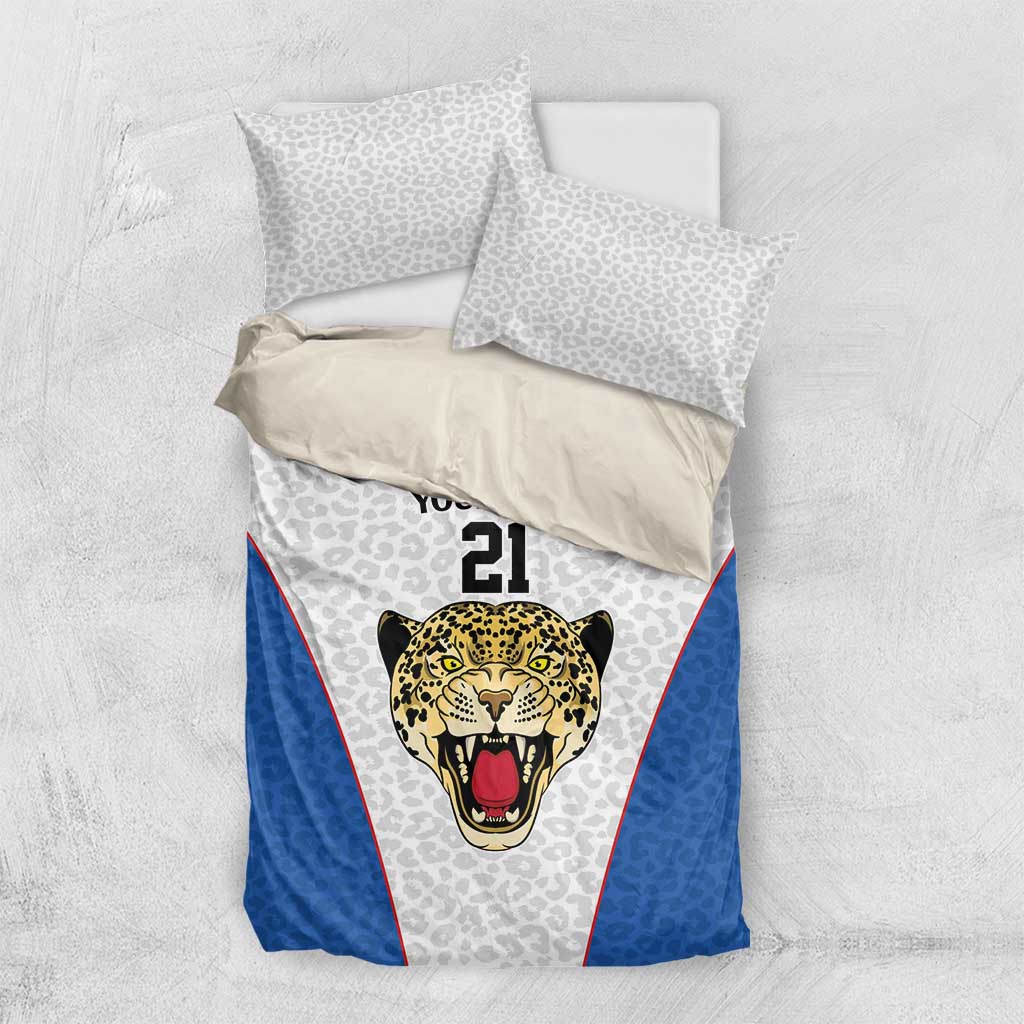 Africa DR Congo Football Custom Bedding Set White Leopard Skin Pattern - African Pride