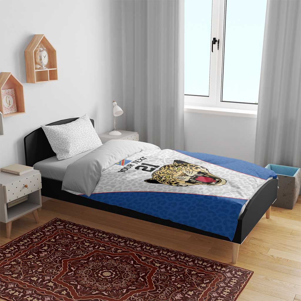 Africa DR Congo Football Custom Bedding Set White Leopard Skin Pattern - African Pride