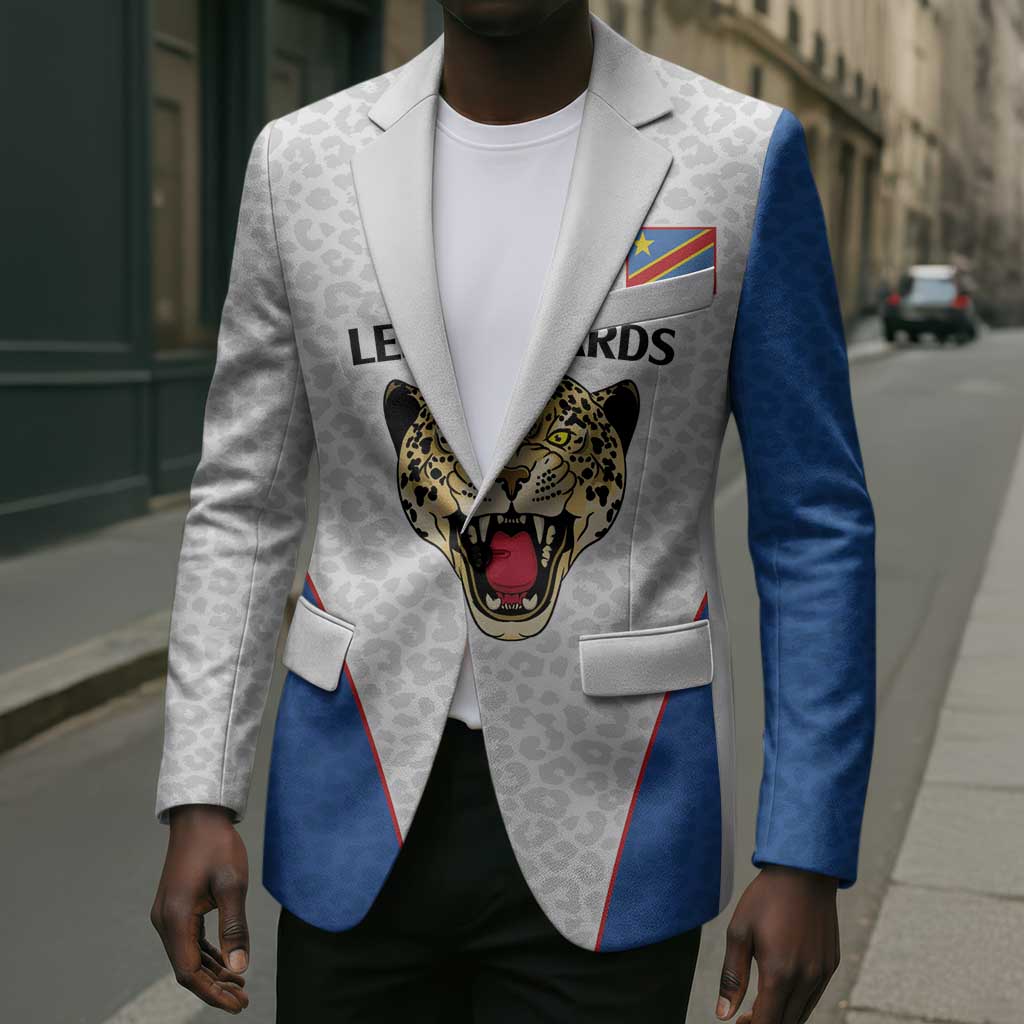 Africa DR Congo Football Custom Blazer White Leopard Skin Pattern