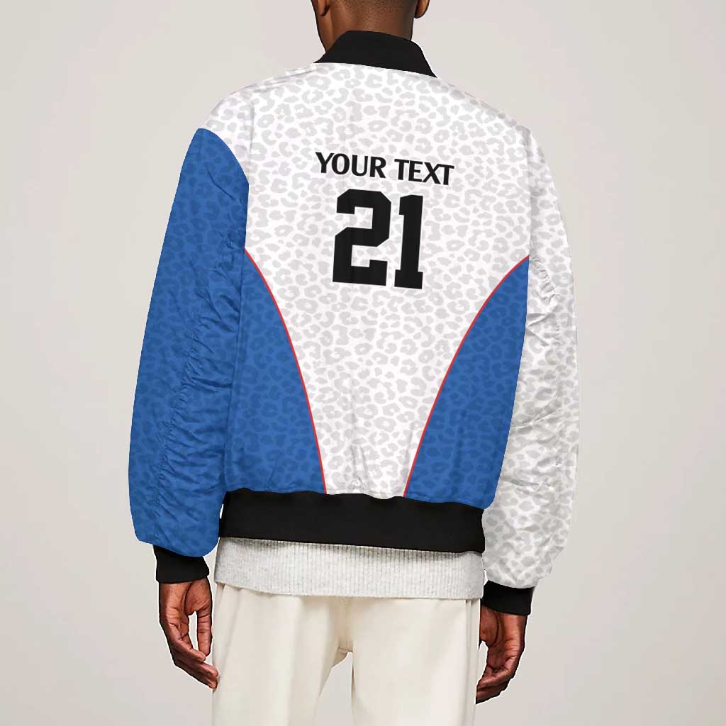 Africa DR Congo Football Custom Bomber Jacket White Leopard Skin Pattern - African Pride