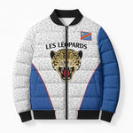Africa DR Congo Football Custom Bomber Puffer Jacket White Leopard Skin Pattern