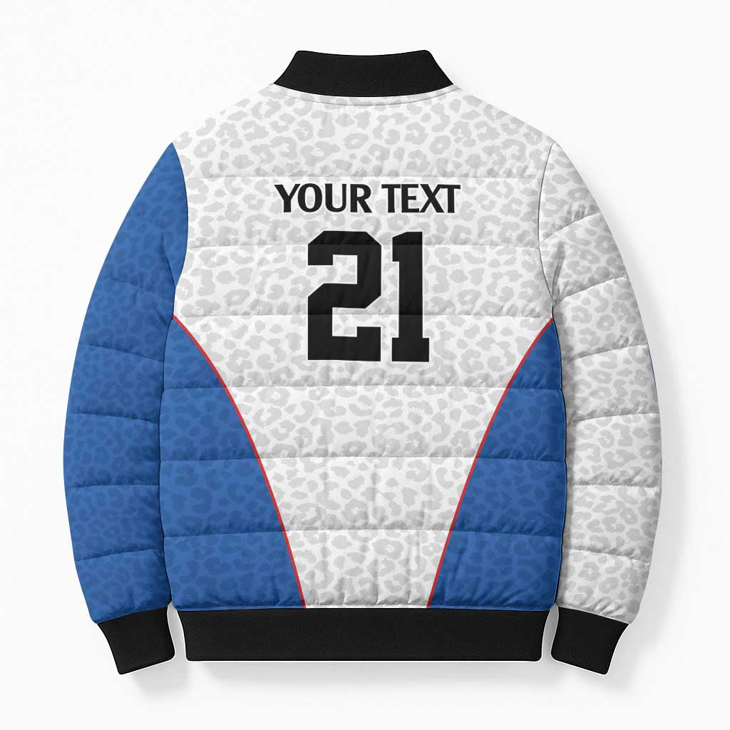 Africa DR Congo Football Custom Bomber Puffer Jacket White Leopard Skin Pattern
